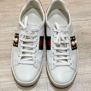 Gucci Ace studded pearl leather sneakers